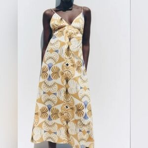 Zara Yellow Midi Dress Bohemian/Tropical, Size M